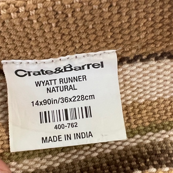 Crate & Barrel NWOT 100% Cotton Wyatt Green Khaki Stripes Table Runner 14 x 90 - Picture 4 of 4